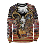 Maxcorners Custom Name Personalized Deer Skull Hunting American Flag 3D All Over Printed Clothes