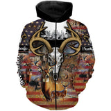 Maxcorners Custom Name Personalized Deer Skull Hunting American Flag 3D All Over Printed Clothes