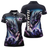 Maxcorners Blue And Purple Lightning Custom Dragon Bowling Polo Shirts For Women, Bowling Team Uniform