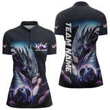 Maxcorners Blue And Purple Lightning Custom Dragon Bowling Polo Shirts For Women, Bowling Team Uniform