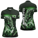Maxcorners Green Lightning Custom Dragon Bowling Polo Shirts For Women, Bowling Tournament Team Uniform