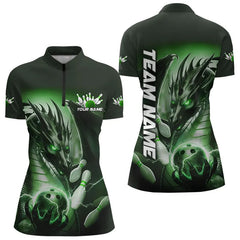 Maxcorners Green Lightning Custom Dragon Bowling Polo Shirts For Women, Bowling Tournament Team Uniform