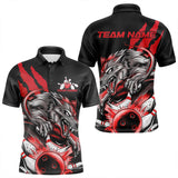 Maxcorners Custom Black And Red Wolf Bowling Men Polo Shirts, Wolf Scratch Bowling Team League Shirt