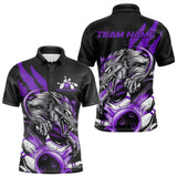 Maxcorners Custom Black And Purple Wolf Bowling Men Polo Shirts, Wolf Scratch Bowling Team League Shirt