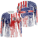 Maxcorners Hooked On Fishing Custom Skull Fishing Shirts, American Flag Patriotic Long Sleeve Fishing Shirt MT2108