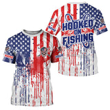 Maxcorners Hooked On Fishing Custom Skull Fishing Shirts, American Flag Patriotic Long Sleeve Fishing Shirt MT2108