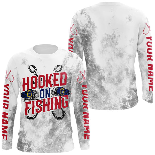 Maxcorners Hooked On Fishing North Carolina Flag Custom Long Sleeve Fishing Shirts For Men And Women MT2108
