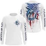Maxcorners American Flag Marlin Fishing Custom Long Sleeve Fishing Shirts, Patriotic Saltwater Fishing Shirt MT2108