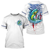 Maxcorners American Flag Mahi Mahi Fishing Custom Long Sleeve Fishing Shirts, Patriotic Saltwater Fishing Shirt MT2108