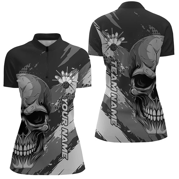 Maxcorners Personalized Skull Bowling Shirt For Men Custom Team'S Name Flame Bowler Jerseys