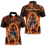 Maxcorners Custom Flame Tiger Bowling Team Polo Shirts For Men, Fire Bowling Jerseys Bowlers Outfit