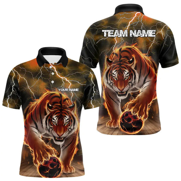 Maxcorners Orange Thunder Lightning Custom Flame Tiger Bowling Polo Team Shirts For Men Bowlers Outfit