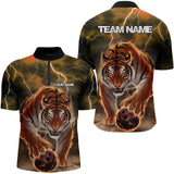 Maxcorners Orange Thunder Lightning Custom Flame Tiger Bowling Polo Team Shirts For Men Bowlers Outfit