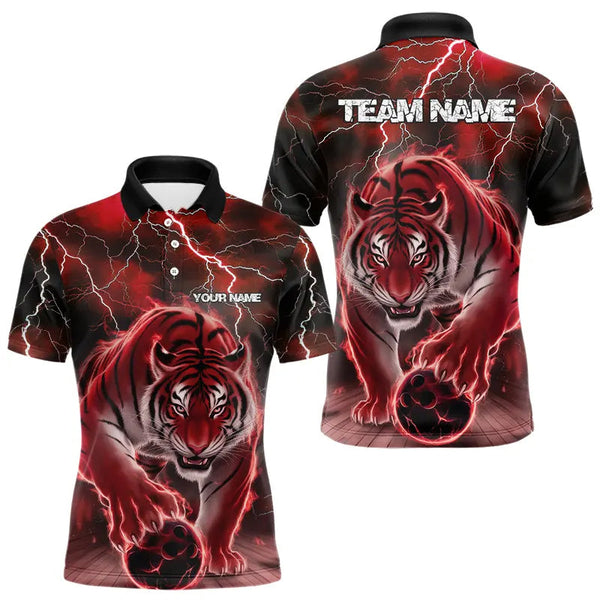 Maxcorners Red Thunder Lightning Custom Flame Tiger Bowling Polo Team Shirts For Men Bowlers Outfit