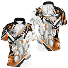 Maxcorners White And Orange Custom Bowling Jerseys For Men, Team Bowling Polo Shirts