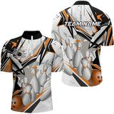 Maxcorners White And Orange Custom Bowling Jerseys For Men, Team Bowling Polo Shirts