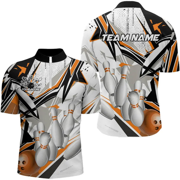 Maxcorners White And Orange Custom Bowling Jerseys For Men, Team Bowling Polo Shirts