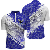 MaxCorners Bowling And Pins Eagle Wings Customized Name, Team Name 3D Stand Collar Zipper Polo Shirt For Men