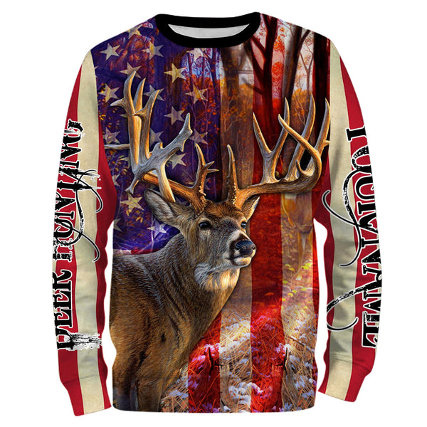 Maxcorners Custom Name American Flag Deer Hunting 3D All Over Printed Clothes