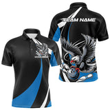 Maxcorners Custom Black And Blue Eagle Bowling Men Polo Shirts, Eagle Bowling Team Jerseys