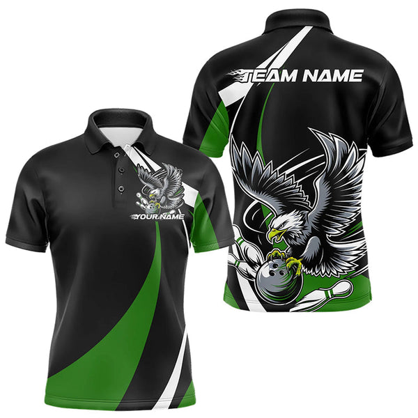 Maxcorners Custom Black And Green Eagle Bowling Men Polo Shirts, Eagle Bowling Team Jerseys