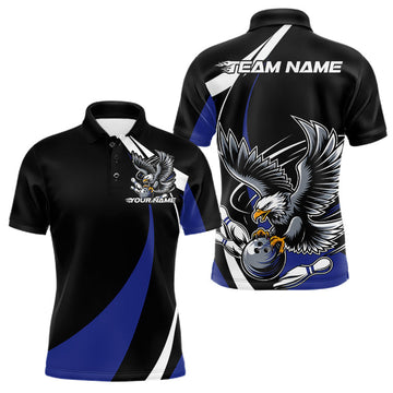 Maxcorners Custom Black And Blue Eagle Bowling Jerseys, Eagle Bowling League Shirt Team Uniform LM2602