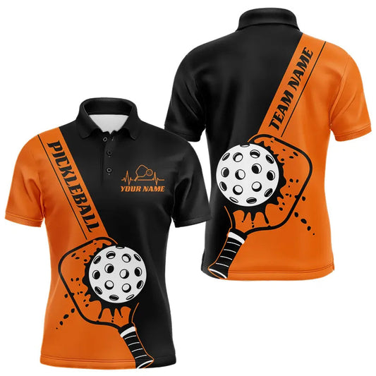 Maxcorners Black And Orange Custom Pickleball Team Shirts For Men, Pickleball Jersey Outfit LM2602