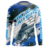 Maxcorners Custom Blue Catfish Fishing Jerseys, Catfish Long Sleeve Tournament Fishing Shirts | Blue Camo LM2408
