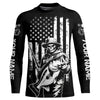 Maxcorners Black And White American Flag Bass Fisherman Custom Skull Fishing Shirts, Patriotic Fishing Jerseys LM0501