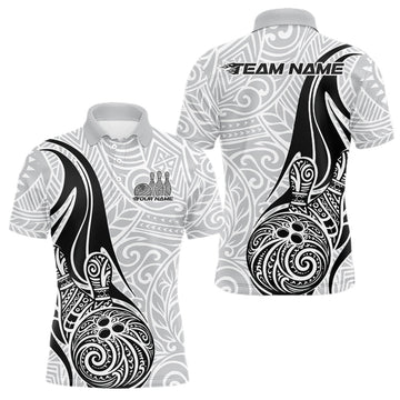 Maxcorners Custom Polynesian Tribal Bowling Men Polo Shirt, Maori Style Bowling Shirt