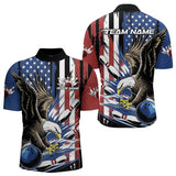 Maxcorners Custom American Flag Eagle Bowling Team Men Polo Shirts, Patriotic US Bowling League Shirt