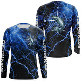 Maxcorners Black And Blue Thunder Lightning Chinook Salmon Fishing Custom Long Sleeve Saltwater Fishing Shirts LM2408