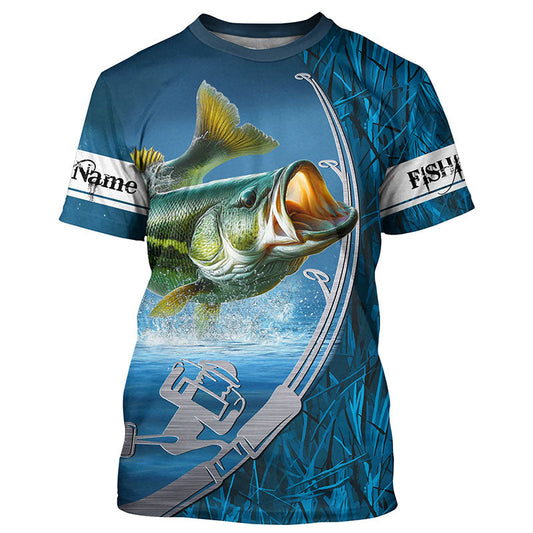 Maxcorners Custom Bass Fishing Long Sleeve Fishing Shirts, Fishing Rod Bass Fishing Camo Fishing Jerseys LM0201