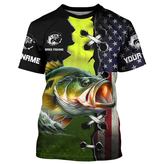 Maxcorners Personalized American Flag Bass Fishing Shirts, Patriotic Bass Tournament Fishing Shirts LM0201