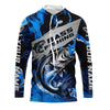 Maxcorners Personalized Bass Fishing Jerseys, Bass Long Sleeve Tournament Fishing Shirts For Men | Blue Camo LM0201