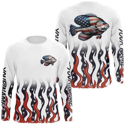 Maxcorners Personalized American Flag Crappie Long Sleeve Fishing Shirts, Patriotic Crappie Fishing Gifts LM0501