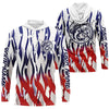 Maxcorners Flaming American Flag Custom Bass Long Sleeve Fishing Shirts, Patriotic Bass Fishing Jerseys LM0501