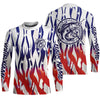 Maxcorners Flaming American Flag Custom Bass Long Sleeve Fishing Shirts, Patriotic Bass Fishing Jerseys LM0501