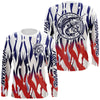 Maxcorners Flaming American Flag Custom Bass Long Sleeve Fishing Shirts, Patriotic Bass Fishing Jerseys LM0501