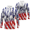 Maxcorners Flaming American Flag Custom Walleye Long Sleeve Fishing Shirts, Patriotic Walleye Fishing Jerseys LM0501