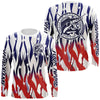Maxcorners Flaming American Flag Custom Walleye Long Sleeve Fishing Shirts, Patriotic Walleye Fishing Jerseys LM0501