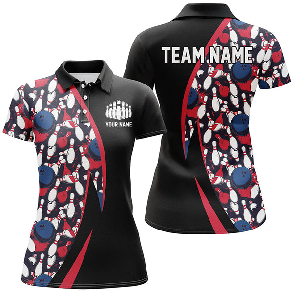 Maxcorners Red, White And Blue Bowling Ball And Pins Pattern Custom Bowling Team Jerseys