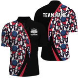 Maxcorners Red, White And Blue Bowling Ball And Pins Pattern Custom Bowling Team Jerseys