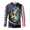 Maxcorners Personalized American Flag Bass Long Sleeve Fishing Shirts, Patriotic Bass Fishing Jerseys LM0201