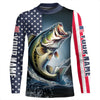 Maxcorners Personalized American Flag Bass Long Sleeve Fishing Shirts, Patriotic Bass Fishing Jerseys LM0201