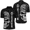 MaxCorners Bowling Ball And Pins American Flag Skull Multicolor Option Customized Name, Team Name 3D Stand Collar Zipper Polo Shirt