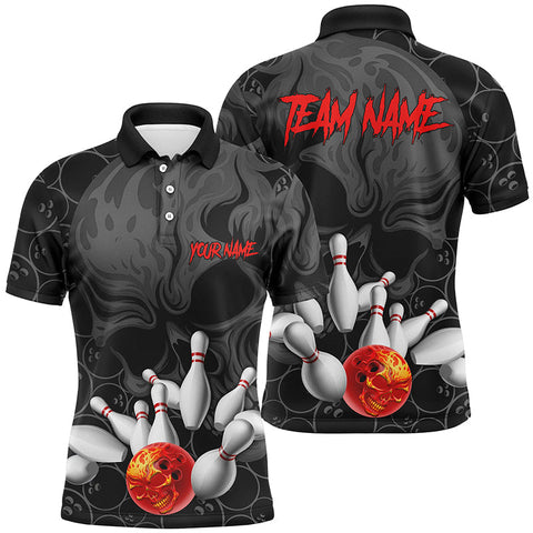 Maxcorners Flame Skull Men Bowling Customized Name And Team Name 3D Shirt
