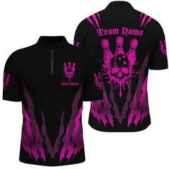 Maxcorners Custom Bowling Shirts For Men And Women, Skull Bowling Team Shirts Bowling Pin | Pink
