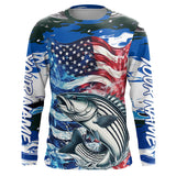Maxcorners Custom American Flag Striped Bass Long Sleeve Fishing Shirts, Blue Camo Striper Fishing Jerseys LM2408