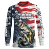 Maxcorners Personalized American Flag Bass Long Sleeve Fishing Shirts, Patriotic Bass Fishing Jerseys LM0201